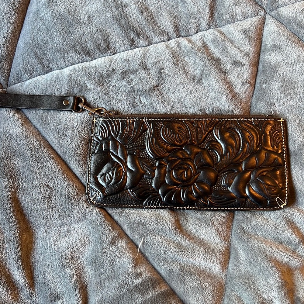 Patricia Nash Black Tooled Wristlet